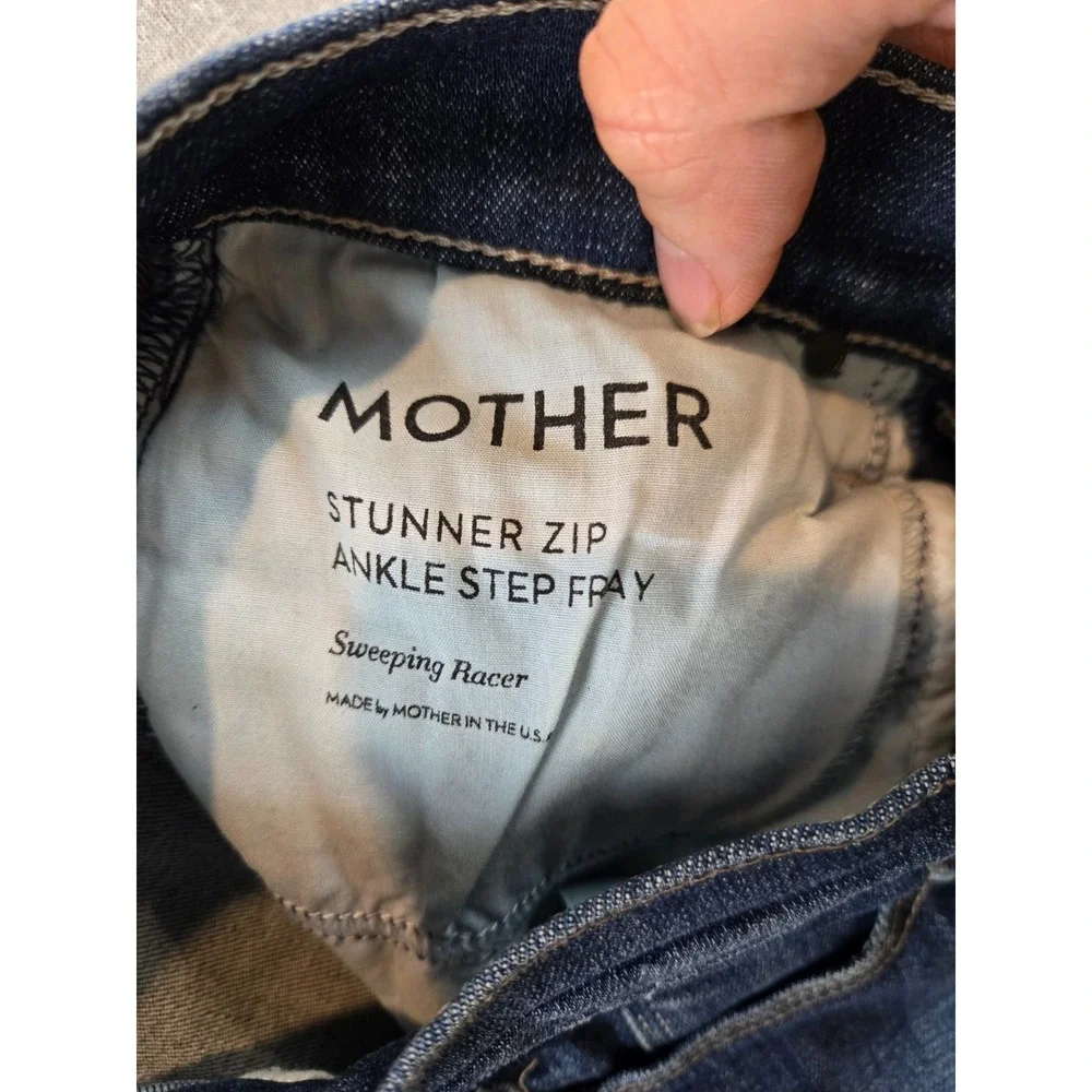 Mother Stunner Zip Ankle Step‎ Fray Jeans Sweeping Racer Womens Size 25 Blue